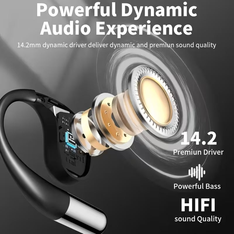 Bone Conduction Headphones Bluetooth 5.4 Open Ear Sport Earbuds 80H Battery LED Display Stereo Bass Noise Canceling Mic Type-C Charging Gift for Dad Men Women Running Cycling