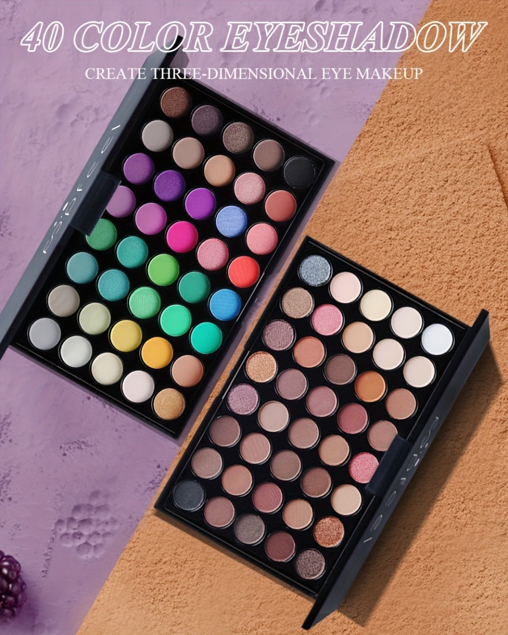 Complete Eye Makeup Kit 40 Color Eyeshadow Palette with Mascara Eyeliner Eyebrow Pencil & Brush — Matte Shimmer Glitter Pigmented