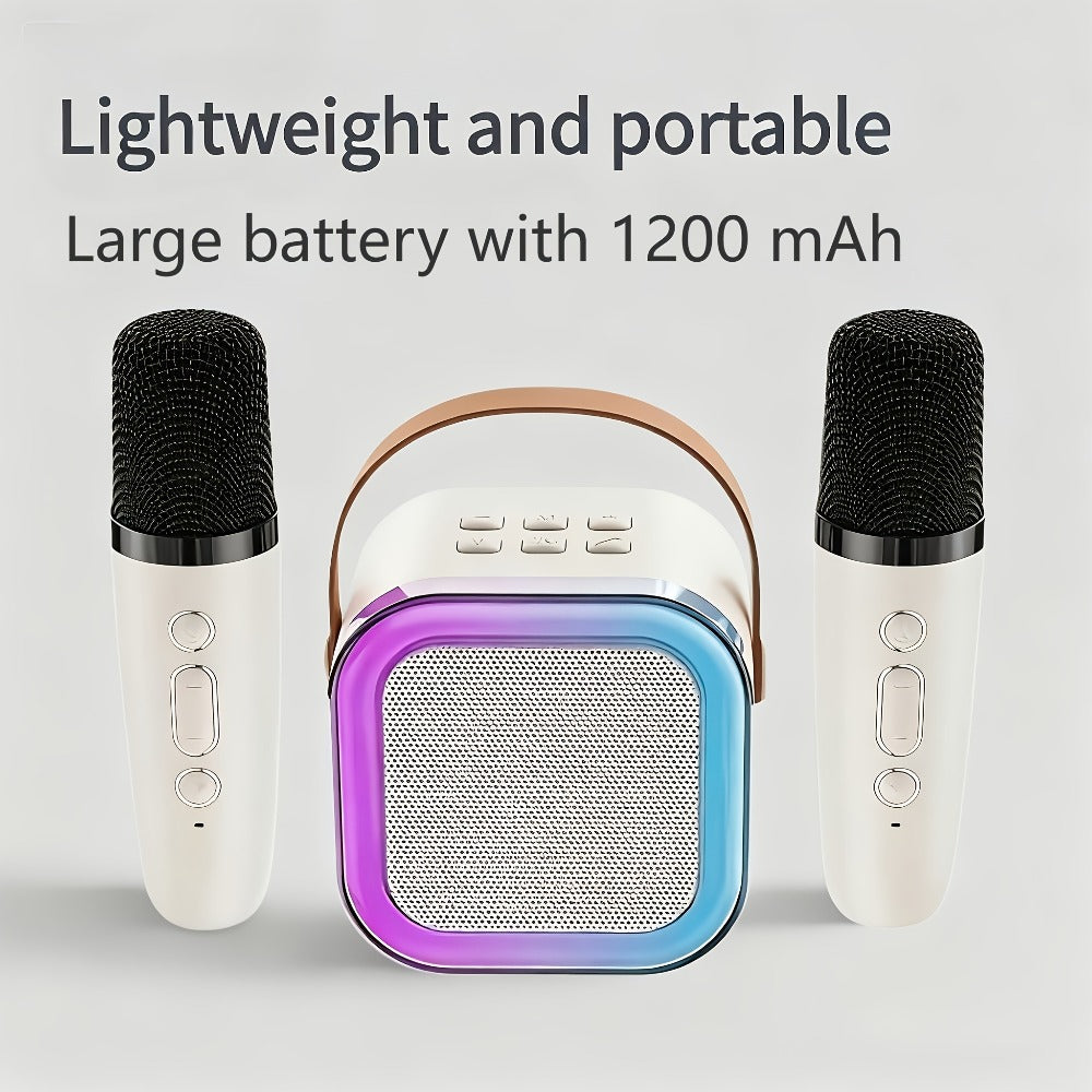 Portable Karaoke Speaker Set with Two Wireless Microphones and Three-Piece Checkout Bundle for Home Events