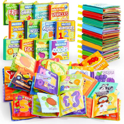 Baby Soft Cloth Books Set of 12 – Nontoxic Crinkle Fabric Bath & Sensory Books for Infants & Toddlers, Touch-and-Feel Early Learning First Books, Washable Baby Shower & Christmas Gift for Newborns
