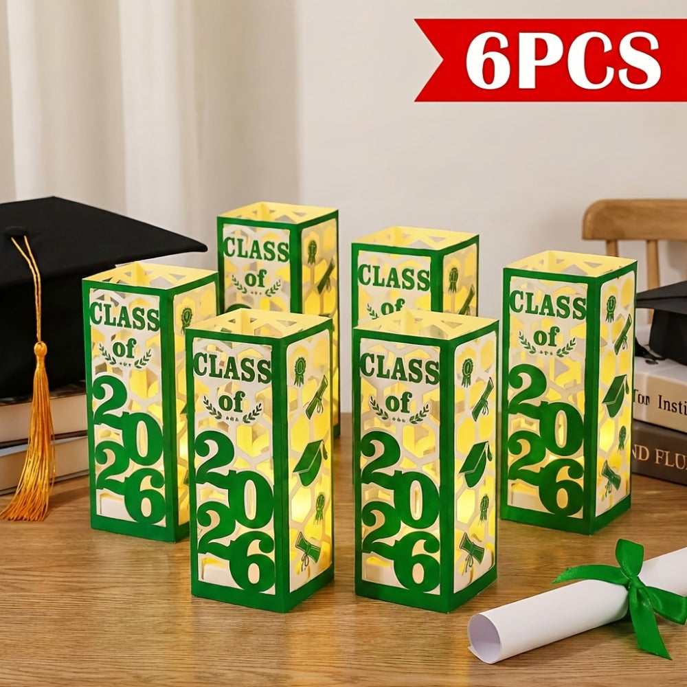 Six-Piece Class of 2026 Graduation Centerpiece Set with Paper Lantern Boxes in Six Color Themes