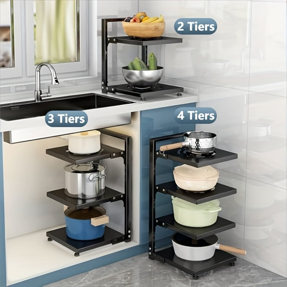 Multi-Tier Kitchen Storage Rack with Two-, Three-, Four- or Bilateral Seven-Shelf Layouts in Black, White or Gray