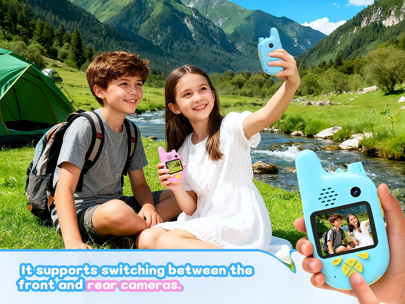 Kids Video Walkie Talkies 2 Pack with Video Call, Voice Changer & Dual Camera – Long Range Outdoor Toy, Birthday Gift for Boys Girls Age 4+, Indoor Camping Hiking Play