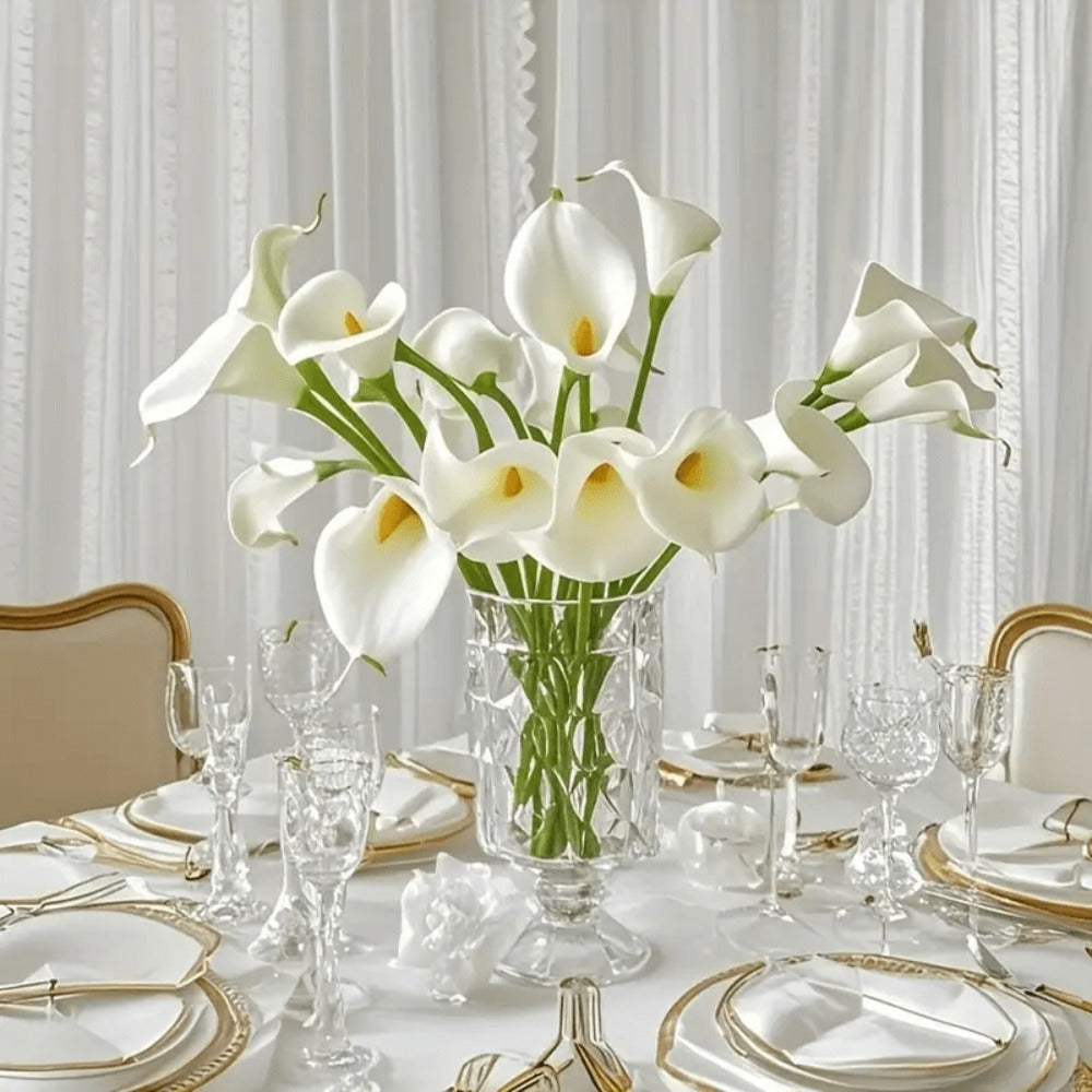 Artificial Calla-Style Flower Bouquet, 20-Piece 13.5-Inch Stem Set in White, Black, Red or Orange