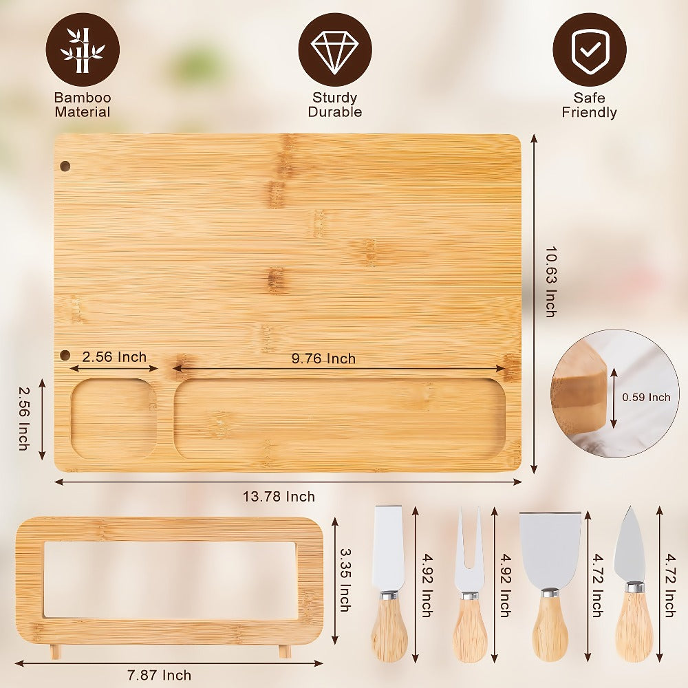 Rectangular 13.78 x 9.76-Inch Charcuterie Board Set with Four Knives in One- or Two-Set Options