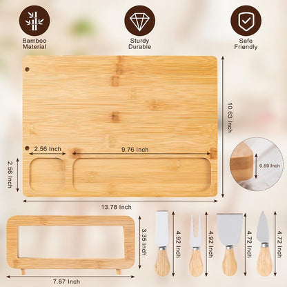 Rectangular 13.78 x 9.76-Inch Charcuterie Board Set with Four Knives in One- or Two-Set Options