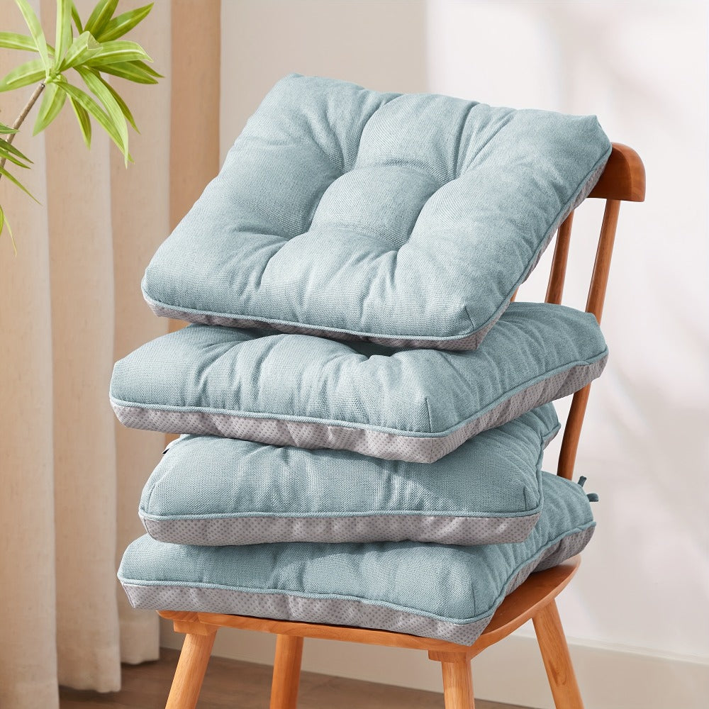 Tufted Chair Cushion Set with Four 15.5-Inch Pads, Tie Straps and 11 Solid Color Choices for Dining Chairs