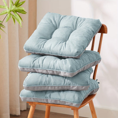 Tufted Chair Cushion Set with Four 15.5-Inch Pads, Tie Straps and 11 Solid Color Choices for Dining Chairs