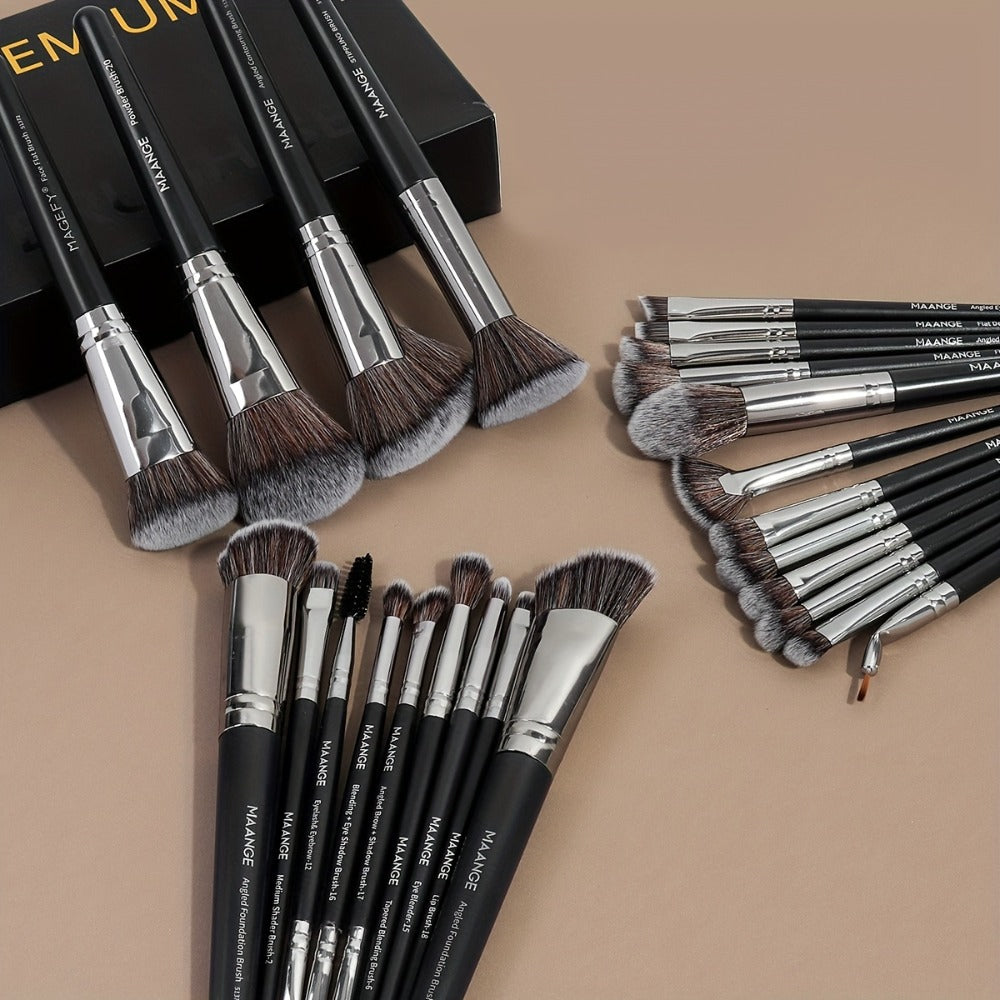 Makeup Brush Set, 25-Piece Synthetic Bristle and ABS Handle Collection with Face-Eye Brush Shapes and Gift Box