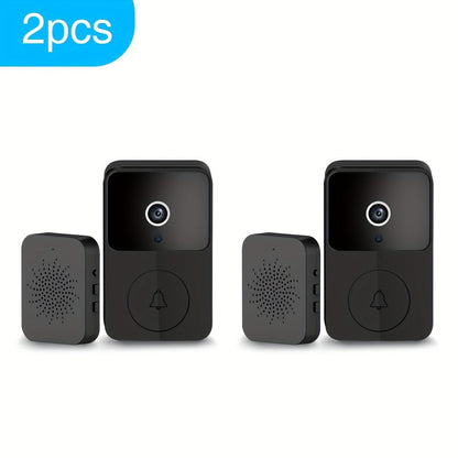 Voice Change Doorbell Camera Wireless HD 960P – Night Vision, Two-Way Audio, Motion Alert Push Notification, 2.4GHz WiFi, Rechargeable Battery, Remote Mobile View, Single or 2-Pack, Black White