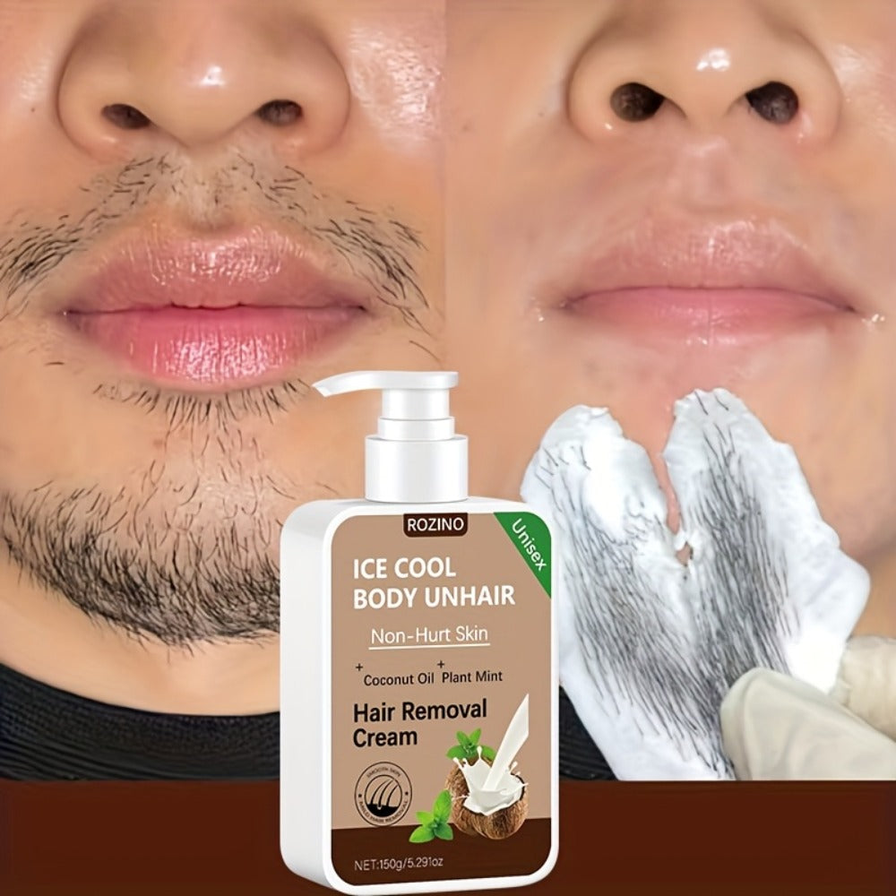 Hair Removal Cream ROZINO 150g Coconut and Mint Pump Bottle with Carton for External Body Grooming