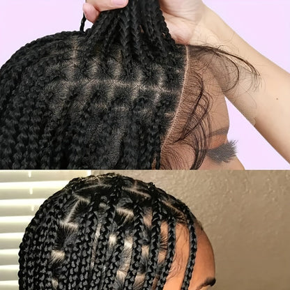 Box Braids Wig 360 Full Lace Knotless 30 Inch Natural Hairline High Temperature Fiber | 4 Colors Women Wedding Party Daily Protective Style