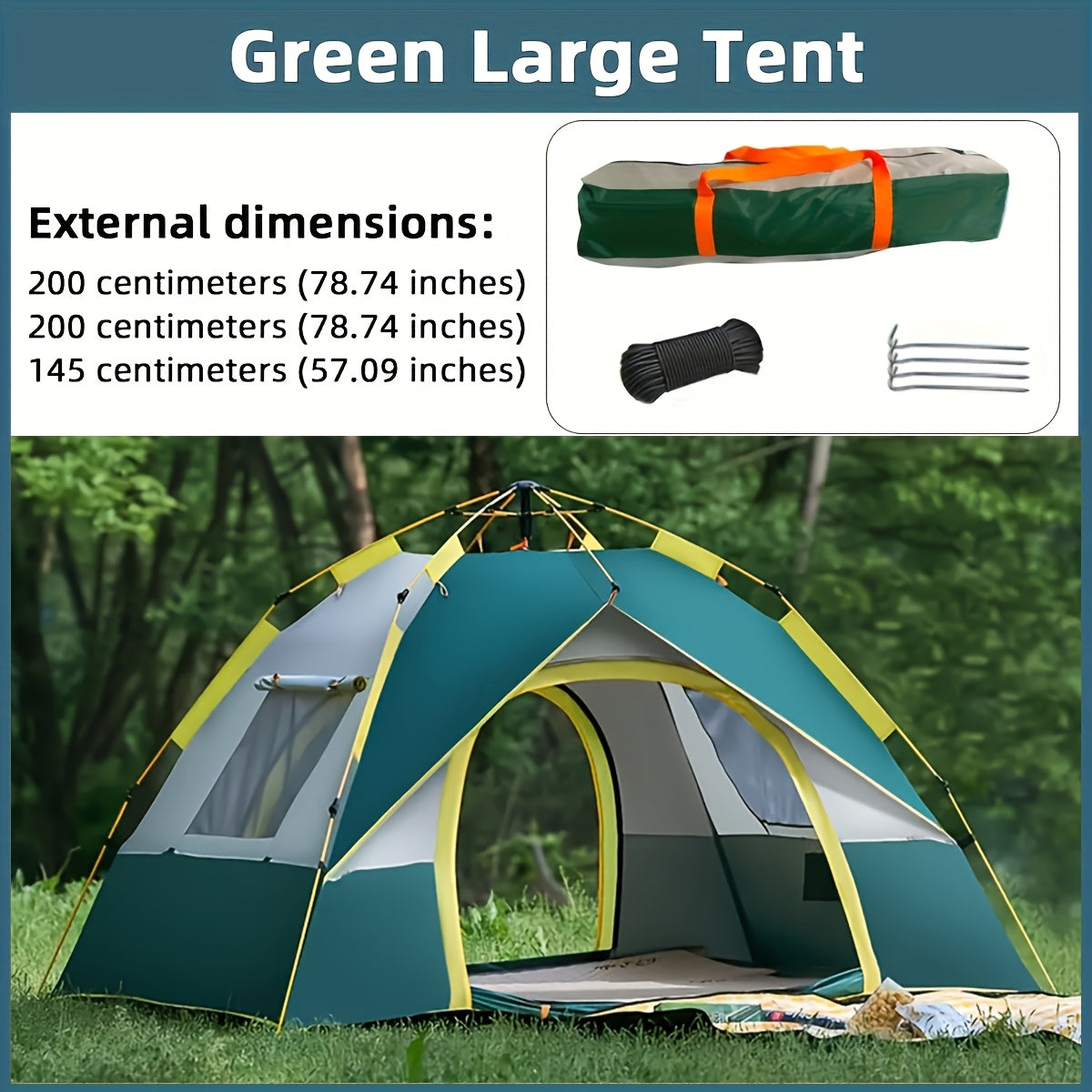 Camping Tent 4-Person Pop-Up Sunshade with Insect-Mesh Panels, Two-Door Option and M or L Sizes