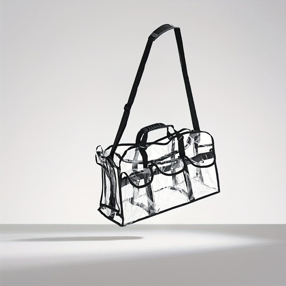 Clear Multi-Pocket Tote Bag with Black Trim, Dual Handles and Protected Fashion, Simple or Portable Styles