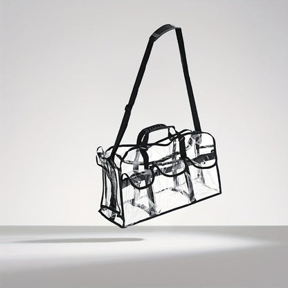 Clear Multi-Pocket Tote Bag with Black Trim, Dual Handles and Protected Fashion, Simple or Portable Styles