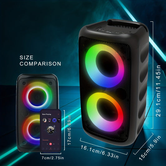 KTS-1265 Portable Wireless Bluetooth Dual Speaker with RGB Colorful Ambient Lighting, 2400mAh Battery, Bass Boost Stereo Sound, USB-C Rechargeable, for Parties Camping Home Gatherings Karaoke