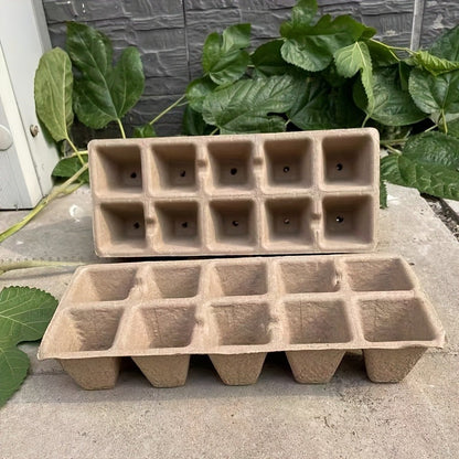 Seed Starter Pot Trays with 100 Small Square Cells, Drainage Openings and Natural Brown Molded Construction