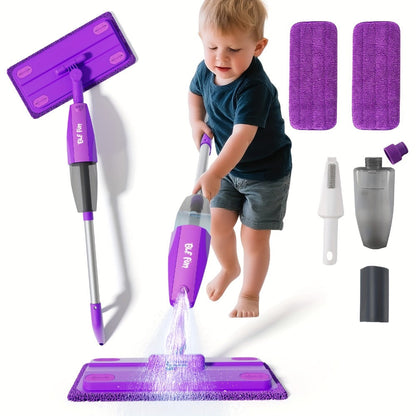 Purple Pretend Play Spray Mop Set with 29-Inch Sectional Handle, Squeeze Trigger and Two Mop Pads