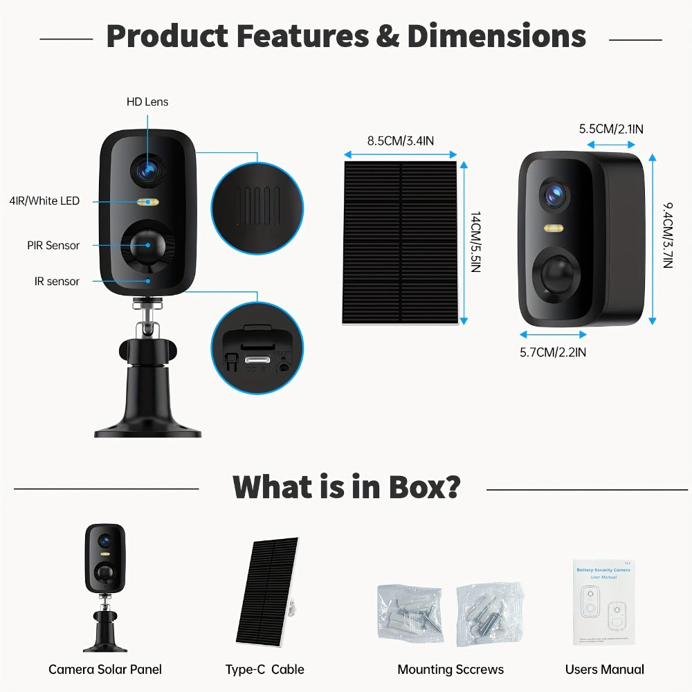 Black Dual-Band Solar WiFi Security Camera with Separate Panel and One- to Four-Camera Pack Options