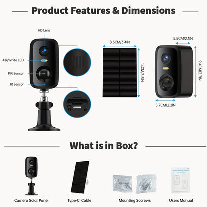 Black Dual-Band Solar WiFi Security Camera with Separate Panel and One- to Four-Camera Pack Options