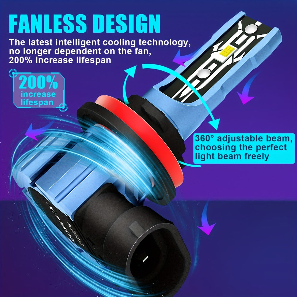 LED Headlight Bulbs Kit 4pcs, 80W 20000LM 6000K Super Bright White High & Low Beam Fog Lamp Replacement for H11+H11 / 9006+9006, Plug-and-Play 12-24V, 50000Hr Lifespan