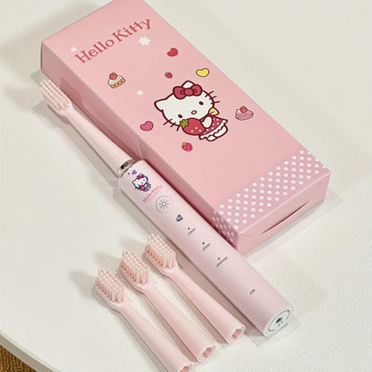 Electric Toothbrush Sanrio Hello Kitty or Pochacco Style with Four Modes, Four Levels and Three Brush Heads