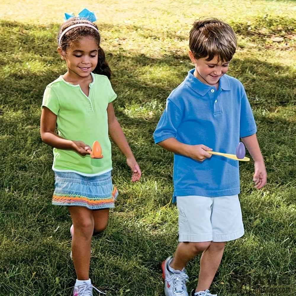 Twelve-Piece Egg-and-Spoon Race Set with Six Colored Spoons and Six Matching Eggs for Lawn Parties
