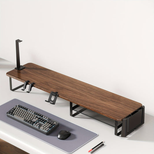 Monitor Stand Organizer with Headset Holder Phone Stand & Game Controller Holder, Versatile Desktop Riser for Computer Monitor Laptop, Gaming & Home Office Desk Organizer