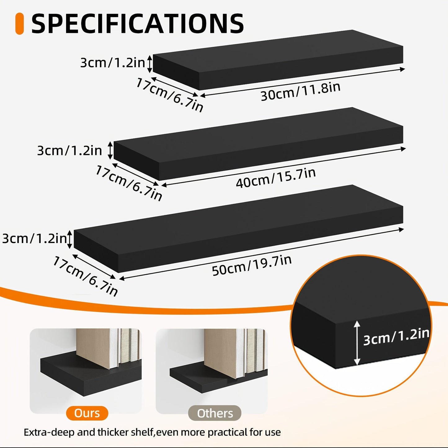 Floating Wall Shelf Set with Concealed-Style Brackets, Multiple Finishes and 4- or 6-Piece Options