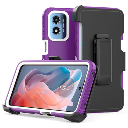 Phone Case Multi-Layer PC and TPU Cover with Belt Clip Holster and Kickstand for Moto G Play 2024