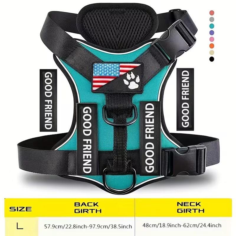 Five-Patch Dog Vest Harness in Black, Red, Rose Red, Grey or Green with XS-to-XL Sizes Pictured