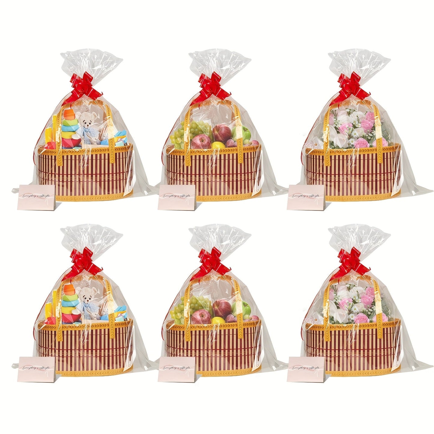 Bamboo Storage Baskets 6-Pack in Oval or Round Shapes with Nine Color and Shape Variants for Home Organization