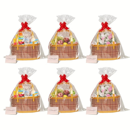 Bamboo Storage Baskets 6-Pack in Oval or Round Shapes with Nine Color and Shape Variants for Home Organization