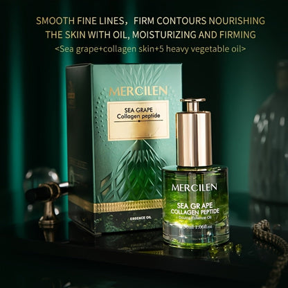 Face Serum Mercilen Sea Grape, Collagen Peptide and Squalane Essence Oil in a Green Pump Bottle