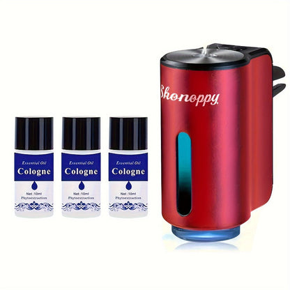 Waterless Car Air Freshener Diffuser Vent Clip USB Charging – 3 Intensity Levels, Lasts 45 Days, 3 or 6 Perfume Bottles, Portable Scent Diffuser for Car Home Office, Blue Red Grey Cologne Luxury CC
