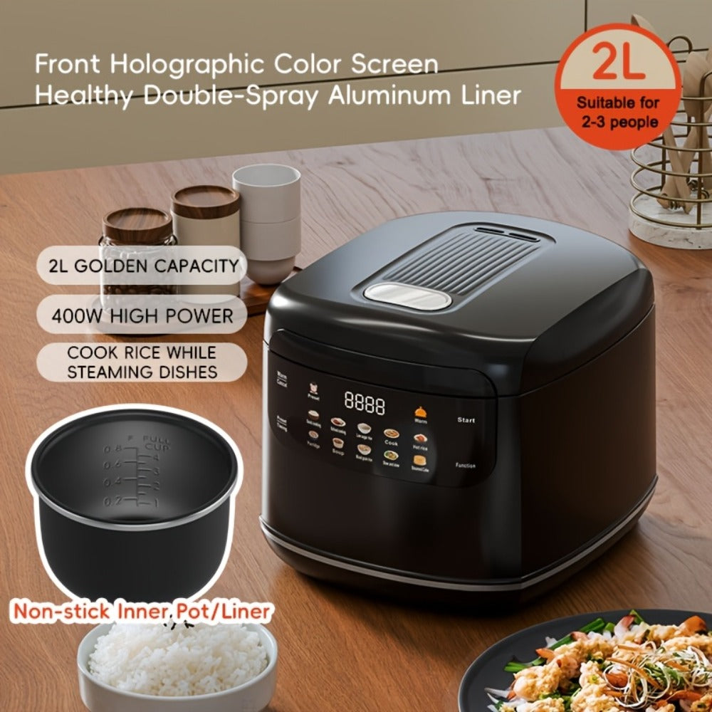 Rice Cooker 2L 4 Cups 10-in-1 Mini Multifunctional Compact Electric Rice Cooker for Rice Soup Stew Oatmeal Cake Steamed Vegetables Perfect for Small Kitchen Dorm Apartment