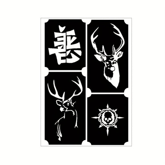 Reusable Tattoo Stencils Kit for Adults & Kids, Airbrush Temporary Tattoo Stencil Set with Whale Dolphin Cat Deer Wing Crown Cross Moon Sun Designs, DIY Body Art for Beach Festival Halloween Party Cosplay