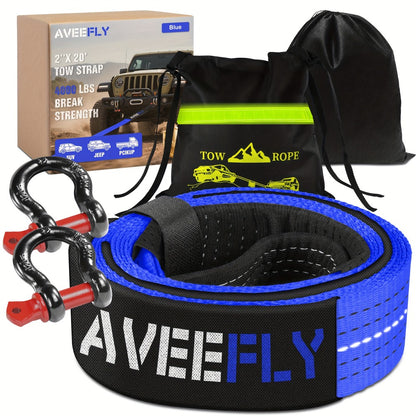 Recovery Tow Strap 4-in-1 Kit 4000-6000 LBS - Off-Road Emergency Strap with D-Ring Shackles, Safety Flag & Storage Bag for Truck, Jeep, ATV, UTV
