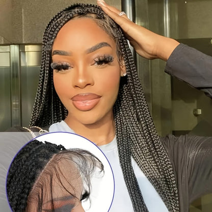 Box Braids Wig 360 Full Lace Knotless 30 Inch Natural Hairline High Temperature Fiber | 4 Colors Women Wedding Party Daily Protective Style