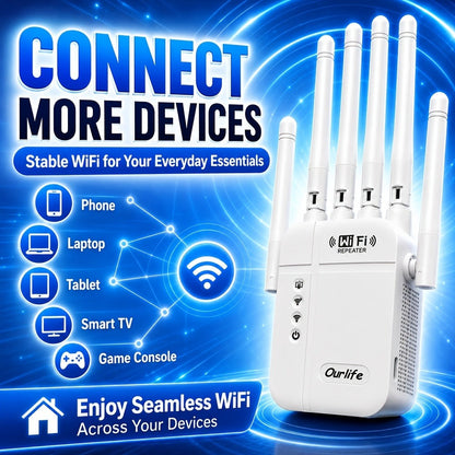 WiFi Range Extender Ourlife 1300Mbps Dual-Band 2.4/5GHz with Six Antennas and Five Color Configurations