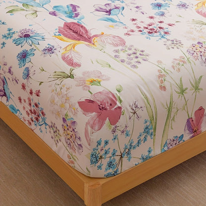 Four-Piece Floral Polyester Sheet Set with Fitted and Flat Sheets, Two Pillowcases and Four Sizes
