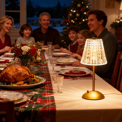 Crystal Atmosphere Lamp Portable – 3-Color Adjustable Touch LED Table Light with Retro Golden Design for Home, Dining Table & Restaurant Ambiance (Starlight / Pumpkin / Trumpet)