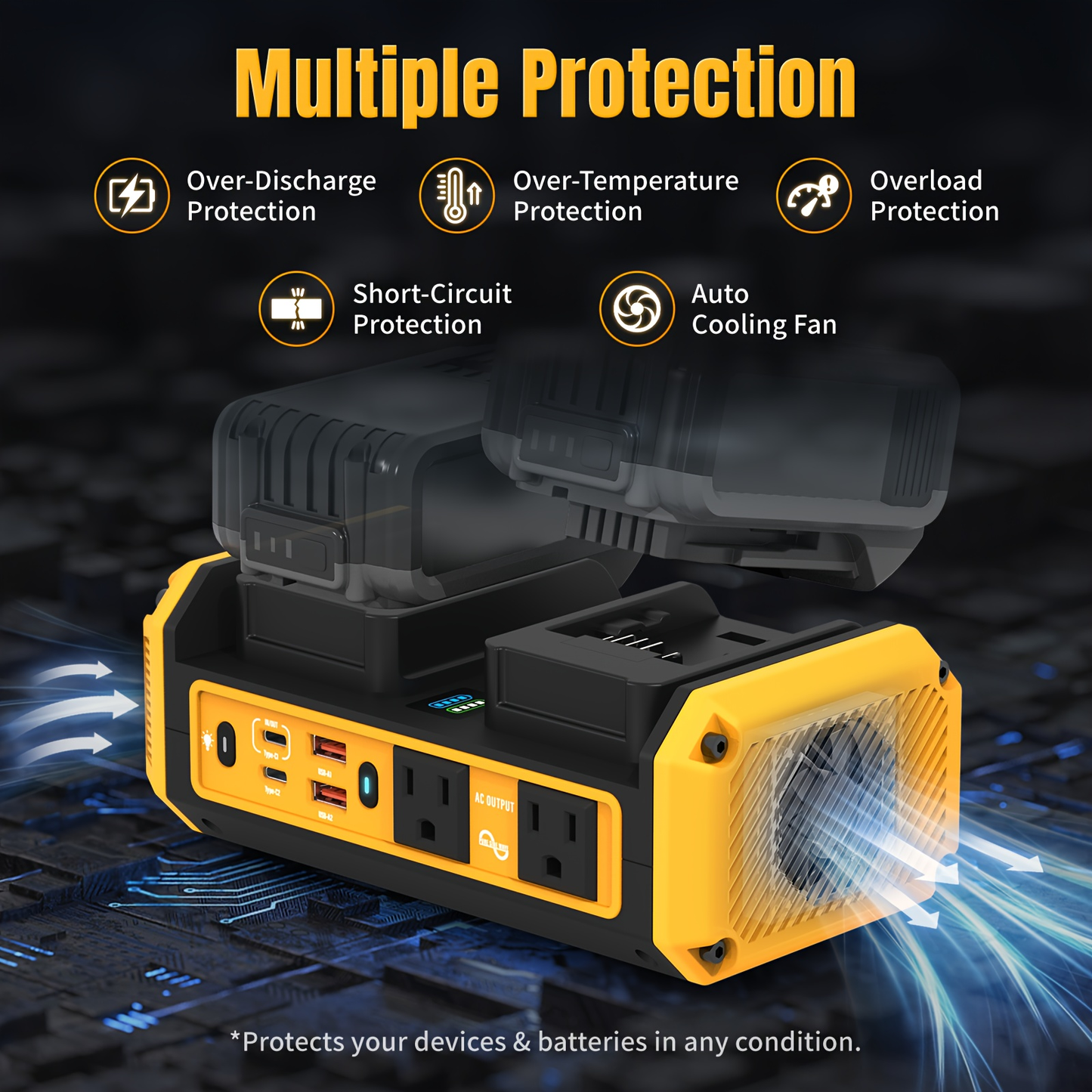 HASEED 350W Pure Sine Wave Power Inverter For DeWalt 20V Battery, 120V AC, 140W PD Fast Charging, Portable Power Station For Camping, Emergency, Outdoor (No Battery)