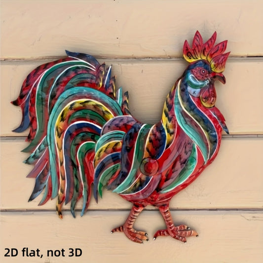 Metal Chicken Decoration 2D Flat Iron Art Farmhouse Decor | Rustic Country-Style Floor Standing Statue for Garden Backyard Courtyard Kitchen Lawn Wall Indoor Outdoor Home Decor 11.8x11.46 Inch