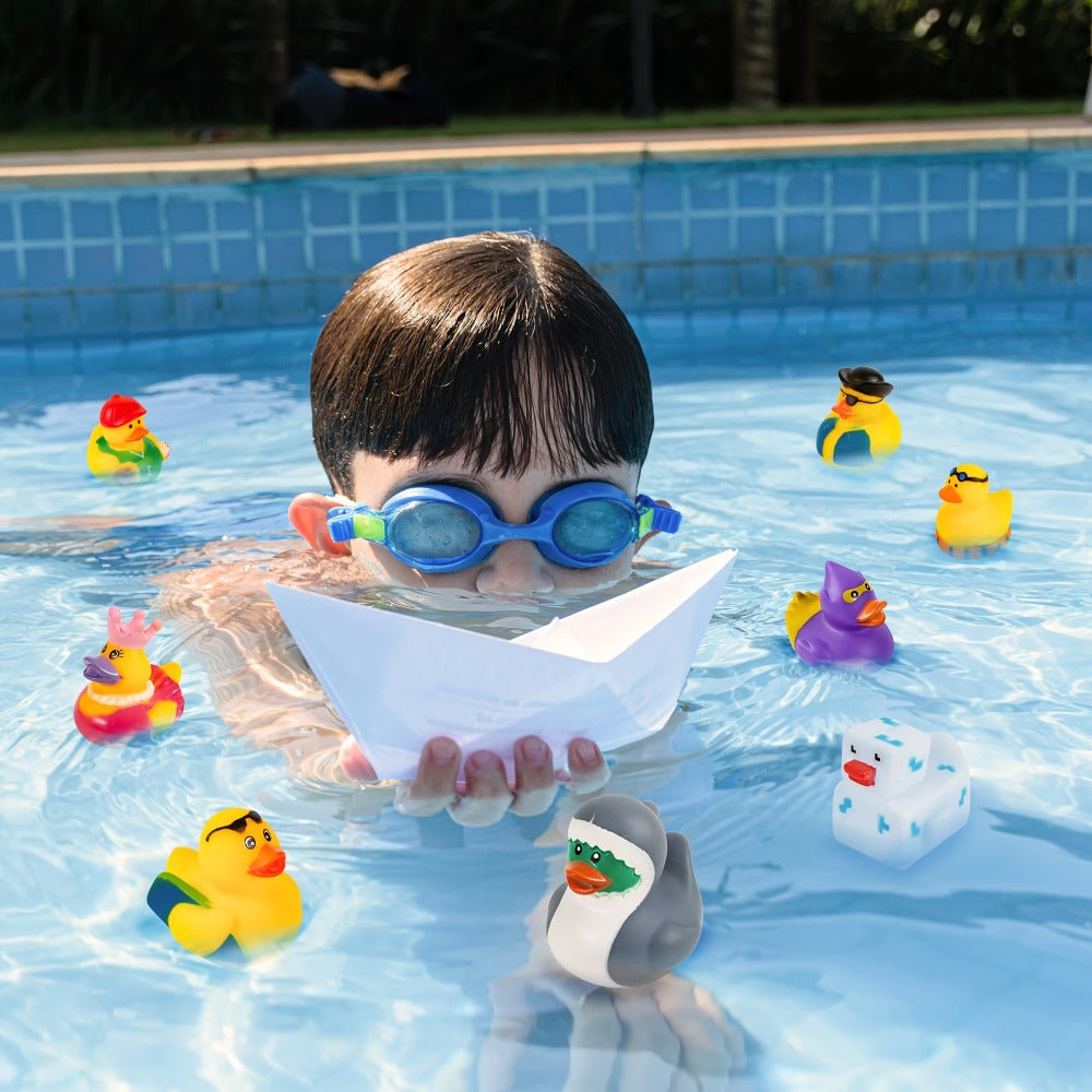 30-Piece Mini Duck Bath Toy Assortment with 2-Inch Character Designs and Mesh Storage Bag Pictured