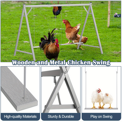 Chicken Swing Coop Toy Metal Perch for Backyard Hens Roosters Parrots Rabbits Promotes Exercise Balance Coordination Weather-Resistant Easy to Install Coop Accessory