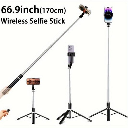 68 Inch Live Streaming Tripod Floor Standing with Wireless Remote – Retractable Selfie Stick, 360° Rotation, Anti-Shake Stable Phone Stand for Travel Vlogs, Outdoor Streaming, iPhone & Android