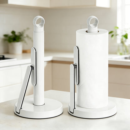 Paper Towel Holder Countertop - Stainless Steel Standing Dispenser with Tension Arm for One-Handed Tear, Modern Kitchen Roll Holder in Silver White Gold Black