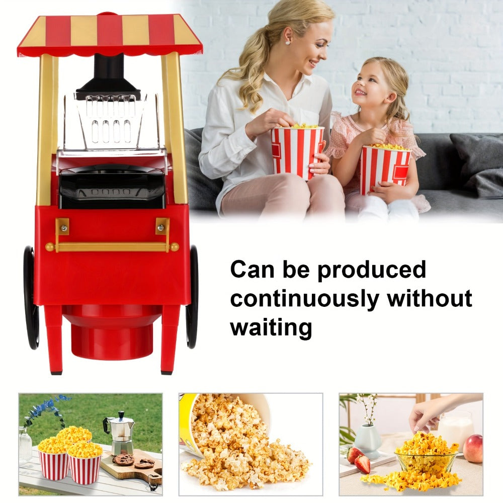 Carnival Cart Hot Air Popcorn Maker in Red with Single On-Off Switch and Compact Countertop Design