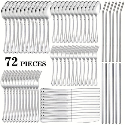 Stainless Steel Flatware Cutlery Set – Mirror Polished, Dishwasher Safe, Silver & Black Options, Service for 4 / 8 / 12 – Kitchen Utensil Set for Home, Restaurant & Wedding Gift